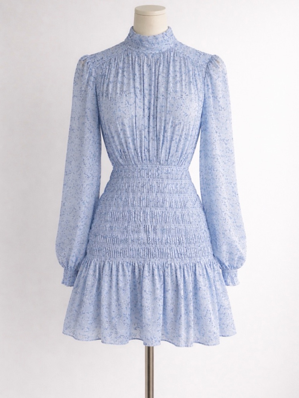 House of Harlow 1960 Light Blue Floral Long-Sleeve Sexy Mini Dress